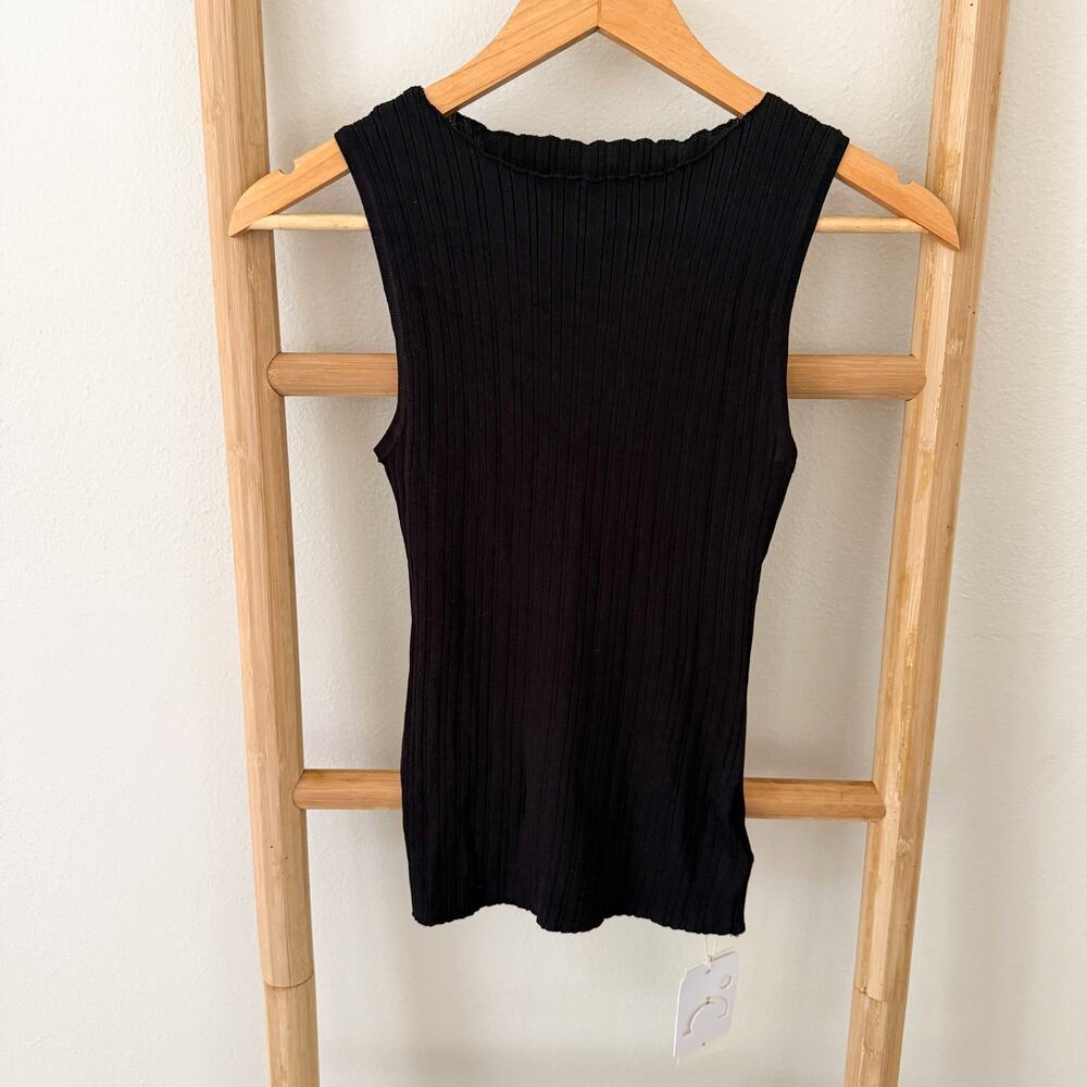 NWT Commense Womens XS Black Ribbed Knit Sleeveless Fitted Boat Neck Tank Top
